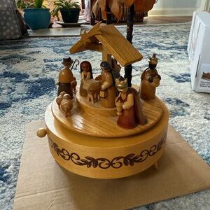Vintage German Erzgibirge Wooden Nativity Scene Music Box
